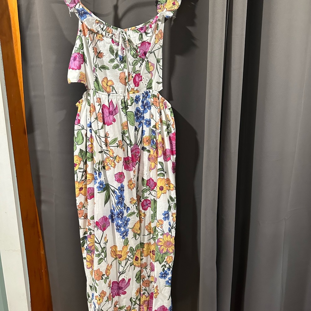 SO White Floral Dress with Pink, Yellow & Green Accents